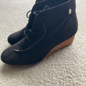 Dr. Scholl's Dynasty Black Suede Lace Up Wedge Booties